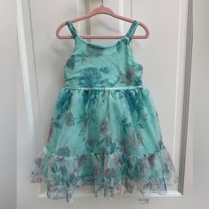 NWOT Lilt 2T Girls Green Floral Formal Sleeveless Ruffle Dress